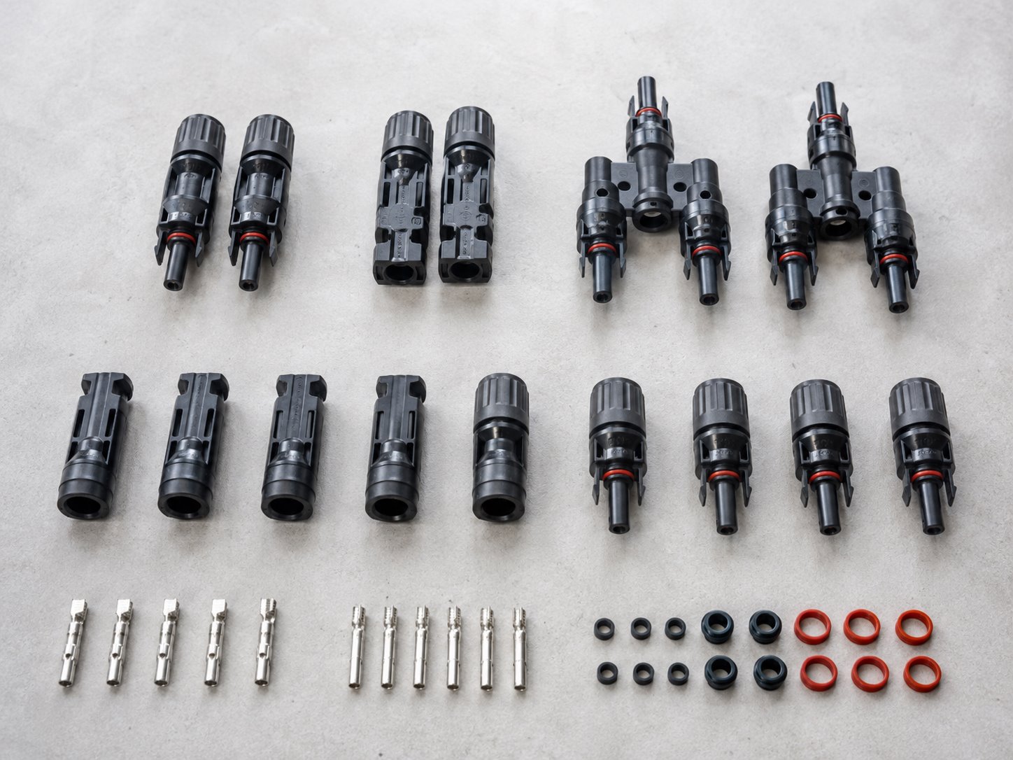 Complete MC4 connectors and PV cable pieces