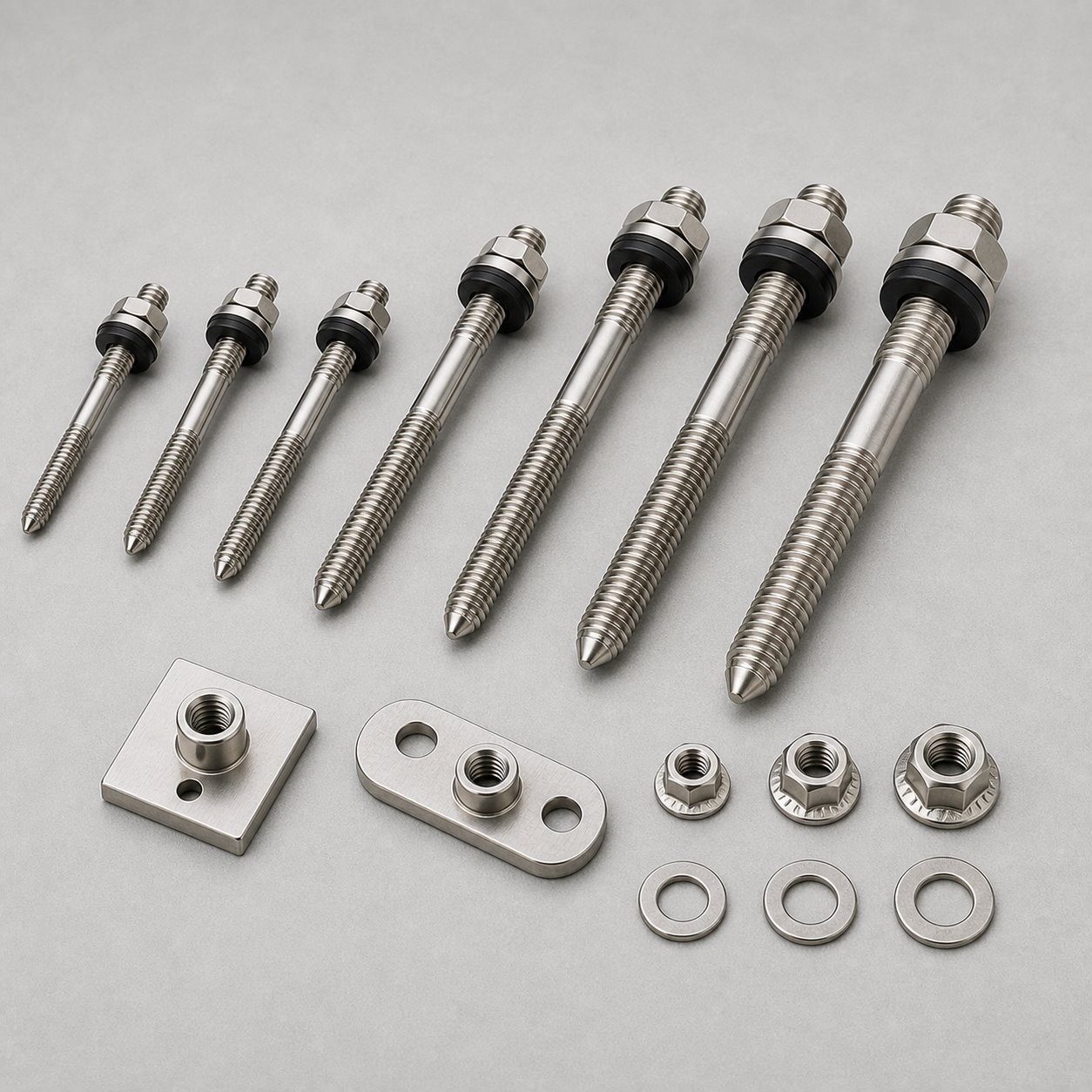 Complete solar hanger bolts with washers and nuts